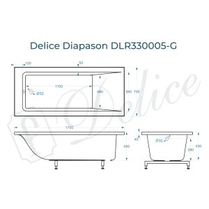 Ванна из литьевого мрамора Delice Diapason 170х70 глянцевая DLR330005-G