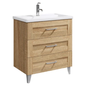 Напольная тумба под раковину Aqwella Foster 80 с тремя ящиками, дуб сонома