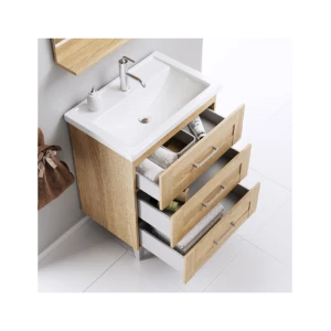 Напольная тумба под раковину Aqwella Foster 80 с тремя ящиками, дуб сонома