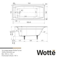Чугунная ванна Wotte Forma 150х70 БП-э00д1470