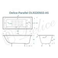 Ванна чугунная Delice Parallel 170х80 с антискользящим покрытием DLR220502-AS