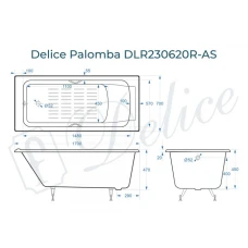 Ванна чугунная Delice Palomba 170х70 с отверстиями под ручки и антискользящим покрытием DLR230620R-AS