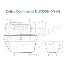 Ванна чугунная Delice Continental 120х70 с отверстиями под ручки и антискользящим покрытием DLR230640R-AS