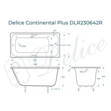 Ванна чугунная Delice Continental PLUS 100х70 с отверстиями под ручки DLR230642R