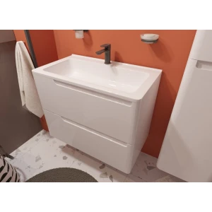 Тумба с раковиной Эстет Kare Luxe 80 подвесная, 2 ящика, белая