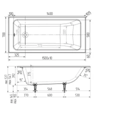 Чугунная ванна Wotte Line 150х70 БП-э00д1465