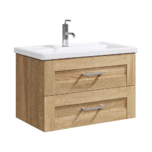 Подвесная тумба под раковину Aqwella Foster 80 с двумя ящиками, дуб сонома