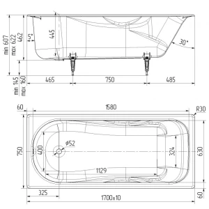 Чугунная ванна Универсал Сибирячка 170x75