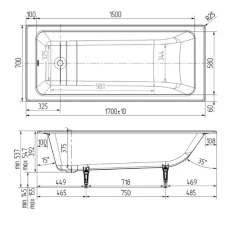 Чугунная ванна Wotte Line 170х70 БП-э00д1467