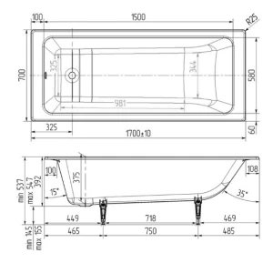 Чугунная ванна Wotte Line 170х70 БП-э00д1467