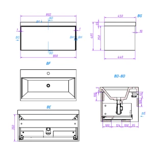 Тумба под раковину La Fenice SIMPLA Grigio 80 серо-зелёная
