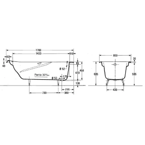 Чугунная ванна Jacob Delafon Adagio 170x80 E2910 с отверстиями для ручек