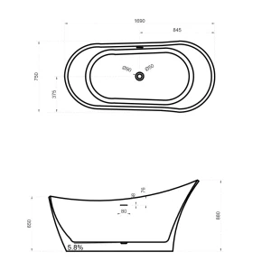 Ванна из искусственного камня ABBER Stein AS9618 169х75 белая матовая