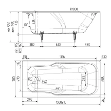 Чугунная ванна Универсал Нега 150x70