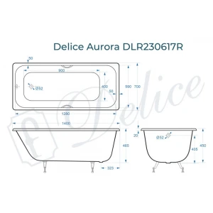 Ванна чугунная Delice Aurora 140х70 с отверстиями под ручки DLR230617R