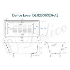 Ванна чугунная Delice Level 170х75 с отверстиями под ручки и антискользящим покрытием DLR230602R-AS