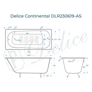 Ванна чугунная Delice Continental 140х70 с антискользящим покрытием DLR230619-AS