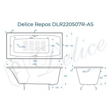 Ванна чугунная Delice Repos 150х70 с ручками и антискользящим покрытием DLR220507R-AS