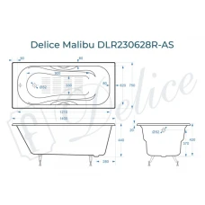 Ванна чугунная Delice Malibu 140х75 с отверстиями под ручки и антискользящим покрытием DLR230628R-AS
