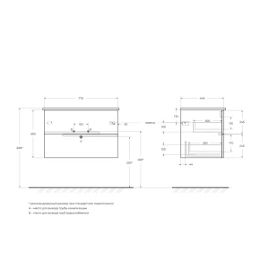 Тумба под раковину подвесная CEZARES Duet 80, DUET-800-2C-SO-GR-P Grafito