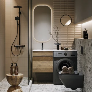 Подвесная тумба под раковину Aqwella Terra 115 под стиральную машину, дуб балтийский L