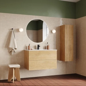 Тумба с раковиной IDDIS Bild 80 подвесная, дуб светлый BIL80V0i95K