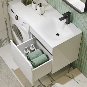 Тумба под раковину Aqwella Duet 115 под стиральную машину с одним ящиком, цвет белый R