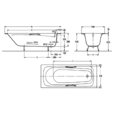 Чугунная ванна Jacob Delafon Melanie 170x70 E2925 с отверстиями для ручек