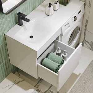 Тумба под раковину Aqwella Duet 115 под стиральную машину с одним ящиком, цвет белый L