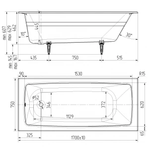 Чугунная ванна Универсал Бриз 170x75 с квадратными ручками