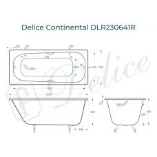 Ванна чугунная Delice Continental 130х70 с отверстиями под ручки DLR230641R