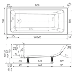 Чугунная ванна Wotte Line 160х70 БП-э00д1466