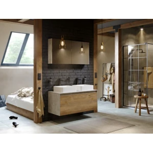 Подвесная тумба под раковину Aqwella Mobi 120, бетон светлый/дуб балтийский