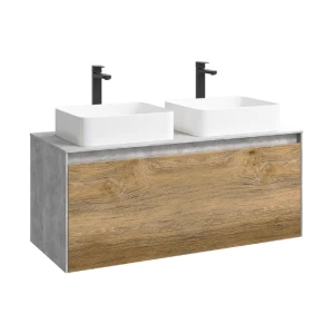 Подвесная тумба под раковину Aqwella Mobi 120, бетон светлый/дуб балтийский