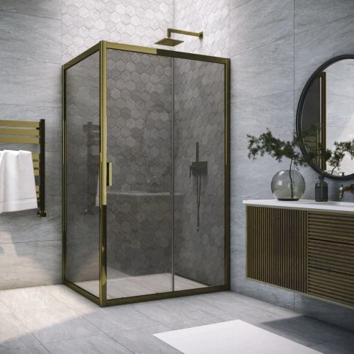 Душевой уголок Vegas-glass ZP+ZPV TUR NOVO 105x75 05 07, профиль бронза, стекло графит
