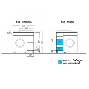 Тумба под раковину СанТа Марс 29 под стиральную машину, с 2 ящиками, без ручек