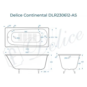 Ванна чугунная Delice Continental 150х70 с антискользящим покрытием DLR230612-AS