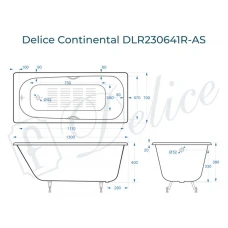 Ванна чугунная Delice Continental 130х70 с отверстиями под ручки и антискользящим покрытием DLR230641R-AS