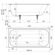 Чугунная ванна Универсал Ностальжи 160x75 с квадратными ручками