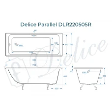 Ванна чугунная Delice Parallel 170х70 с черными матовыми ручками DLR220505RB