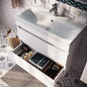 Тумба с раковиной IDDIS Zodiac 80 подвесная с ящиками, белая ZOD8CB0i95K