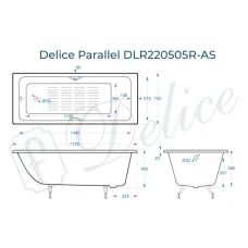 Ванна чугунная Delice Parallel 170х70 с черными матовыми ручками и антискользящим покрытием DLR220505RB-AS