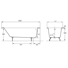 Чугунная ванна Jacob Delafon Parallel 170x70 E2948 с отверстиями для ручек