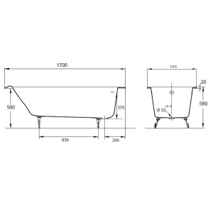 Чугунная ванна Jacob Delafon Parallel 170x70 E2948 с отверстиями для ручек