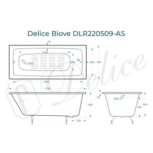 Ванна чугунная Delice Biove 170х75 с антискользящим покрытием DLR220509-AS