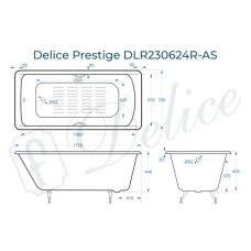Ванна чугунная Delice Prestige 170х70 с отверстиями под ручки и антискользящим покрытием DLR230624R-AS