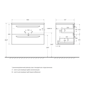 Тумба под раковину подвесная CEZARES Eco-Cer-N 80, ECO-CER-N-800-2C-SO-PS-P Фисташковый софт