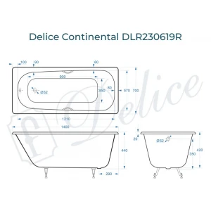 Ванна чугунная Delice Continental 140х70 с отверстиями под ручки DLR230619R