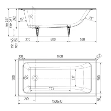 Чугунная ванна Универсал Оптима 150x70 с круглыми ручками