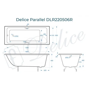 Ванна чугунная Delice Parallel 180х80 с ручками DLR220506R